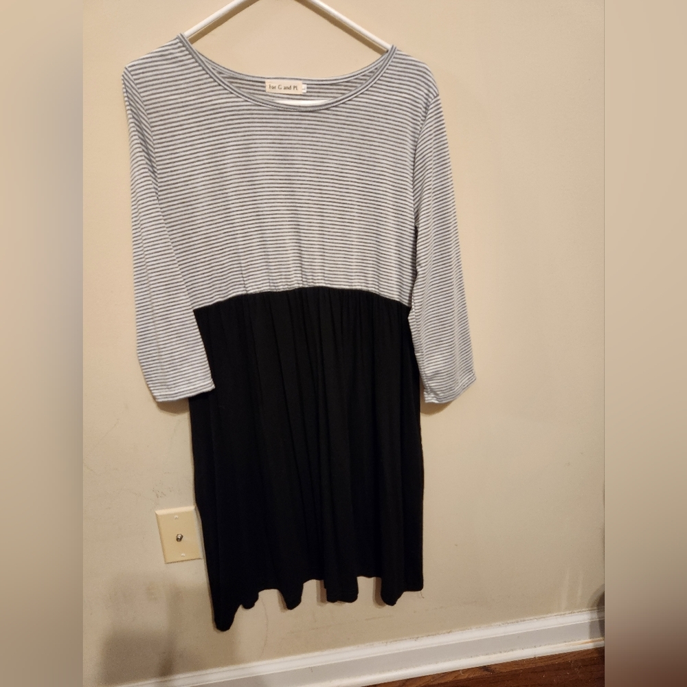 Nwot Grey striped twofer dress 3/4 sleeve